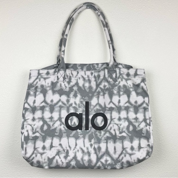 ALO Yoga Handbags - ALO YOGA The Shopper Tote Grey Acid Wash Tie Dye Logo Oversized 100% Cotton Athl